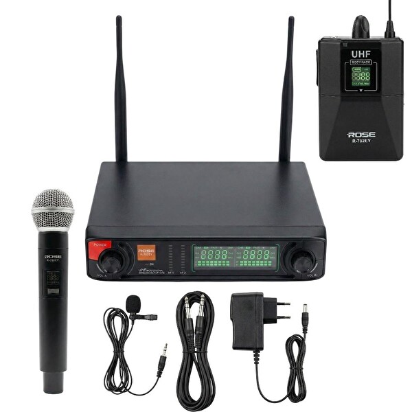 Rose R-702EY UHF Telsiz El - Kablolu Yaka Mikrofonu 2'li