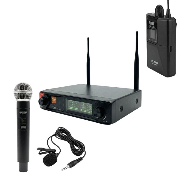 Rose R-702EY UHF Telsiz El - Kablolu Yaka Mikrofonu 2'li