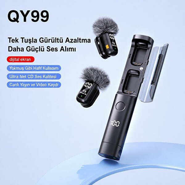 Coverzone QY99 Gürültü Azaltma Dijital Ekranlı Kablosuz Yaka Mikrofonu