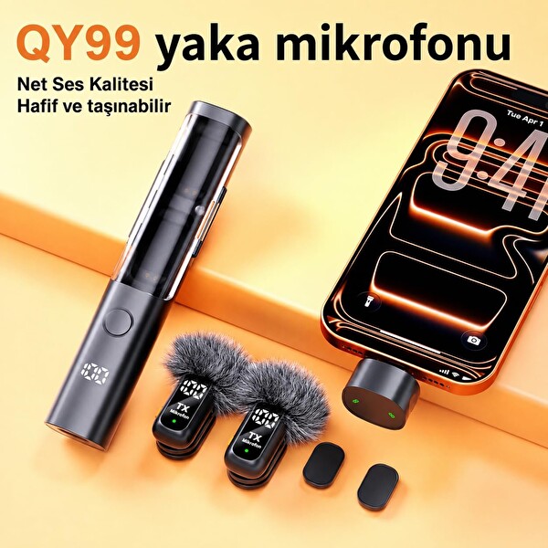 Coverzone QY99 Gürültü Azaltma Dijital Ekranlı Kablosuz Yaka Mikrofonu