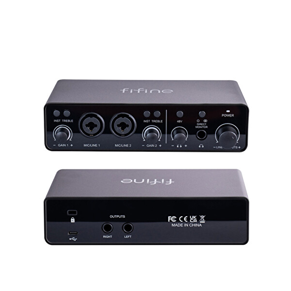 Fifine Ampli 3 USB 2 Giriş 2 Çıkış 24 Bit 192 kHz Windows Mac iOS Android Stüdyo Ses Kartı