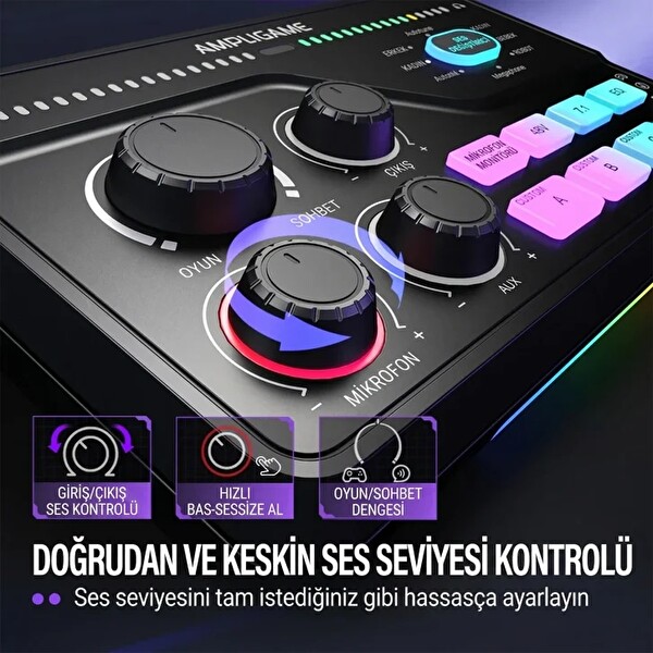 Fifine Ampligame SC8 USB Oyuncu Ses Mikseri Beyaz