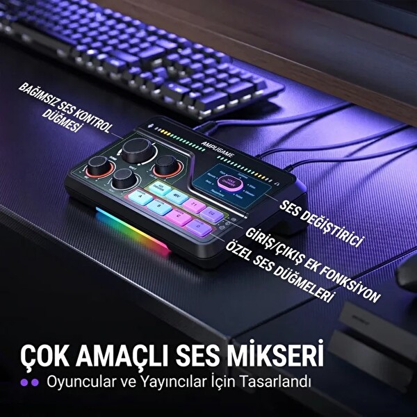 Fifine Ampligame SC8 USB Oyuncu Ses Mikseri Beyaz