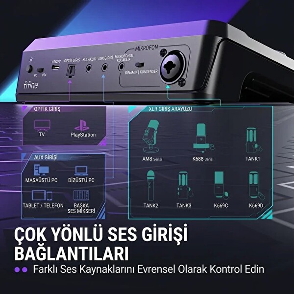 Fifine Ampligame SC8 USB Oyuncu Ses Mikseri Beyaz