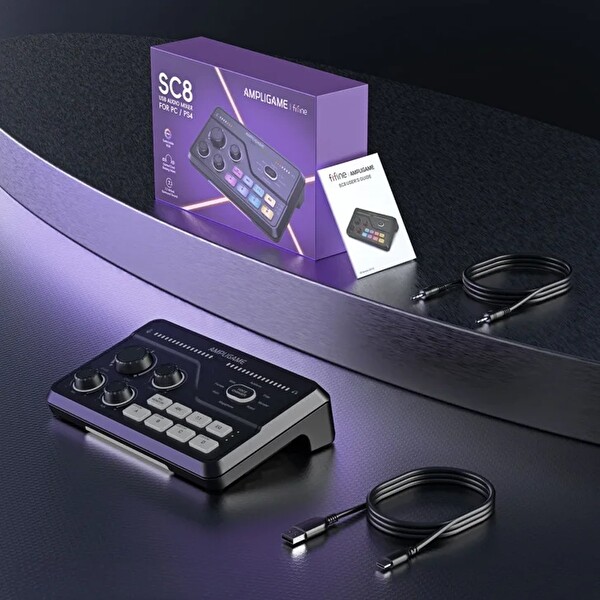 Fifine Ampligame SC8 USB Oyuncu Ses Mikseri Beyaz