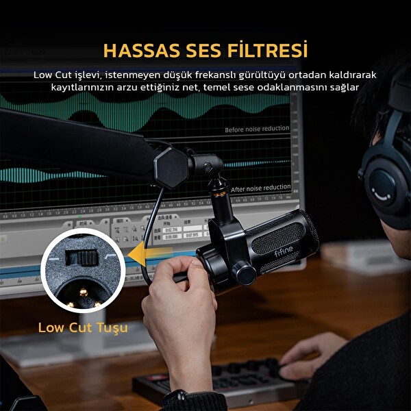 Fifine Tank1 Dinamik XLR Podcast - Kayıt - Yayıncı Mikrofonu