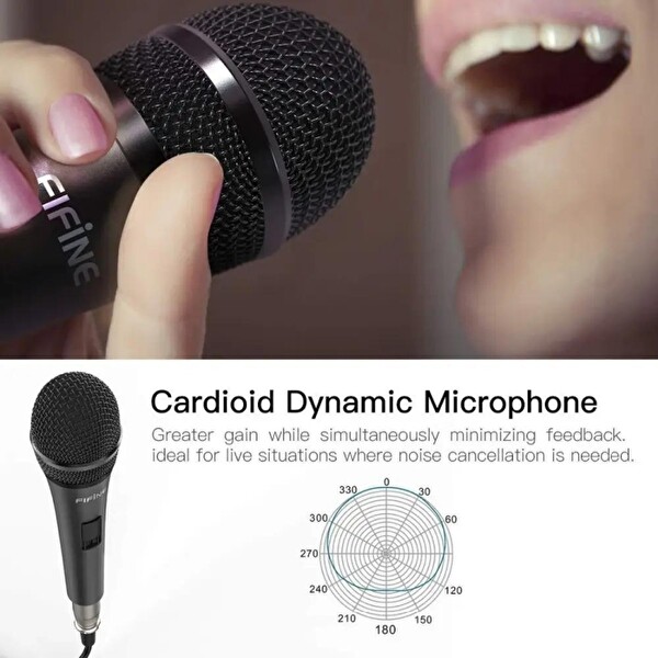 Fifine K6 Kablolu Açma Kapama Tuşlu Dinamik Vokal Karaoke Mikrofon