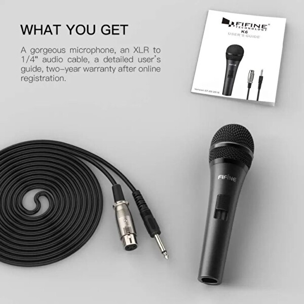 Fifine K6 Kablolu Açma Kapama Tuşlu Dinamik Vokal Karaoke Mikrofon