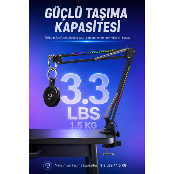 Larkin NB39 RGB Demir Masa Üstü Yayıncı Mikrofon Standı Siyah