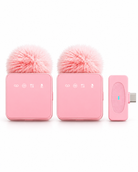 Zilvana PuffMic Pembe Tüylü Type-C Lightning Uyumlu Kablosuz 2'li Yaka Mikrofonu