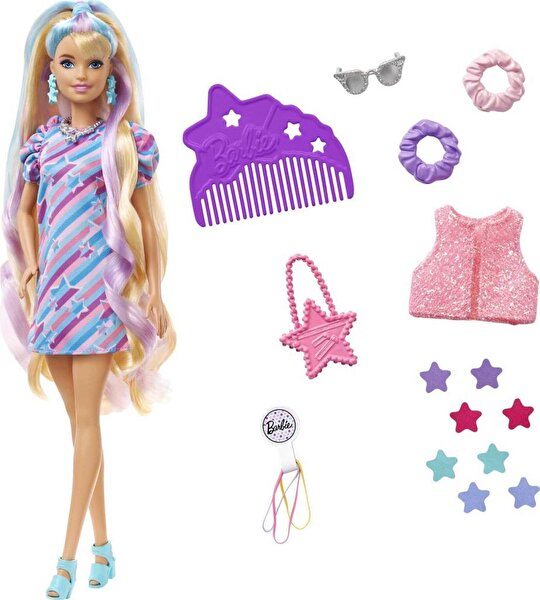 Barbie Barbie Upuzun Muhteşem Saçlı Bebekler Ve Aksesuarları Sarışın Yıldız HCM87-HCM88
