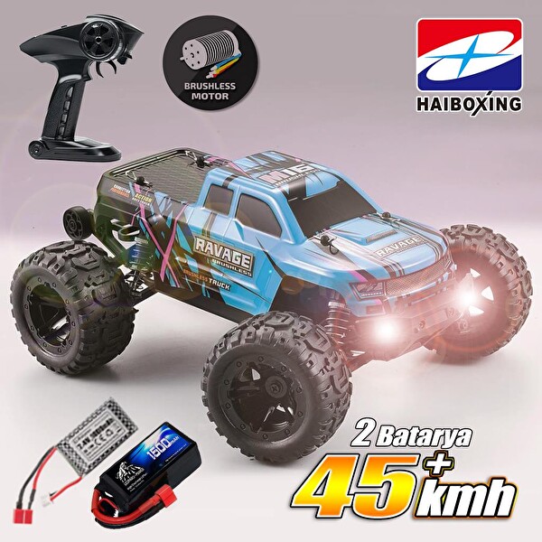 Haiboxing 1/16TH Scale 4WD Brushless Truck RTR Mavi Uzaktan Kumandalı Araba - 1500 mAh 7.4V 2S 30C Lipo Batarya