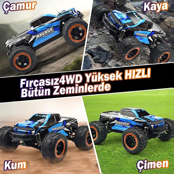 Haiboxing 1/16TH Scale 4WD Brushless Truck RTR Mavi Uzaktan Kumandalı Araba - 1500 mAh 7.4V 2S 30C Lipo Batarya