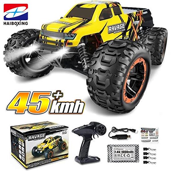 Haiboxing 1/16TH Scale 4WD Brushless Truck RTR Sarı Uzaktan Kumandalı Araba - 1300 mAh 7.4V 2S 30C Lipo Batarya