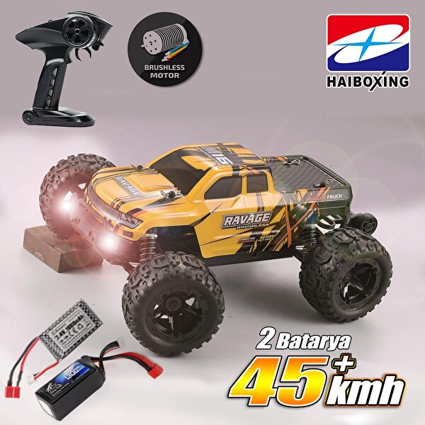Haiboxing 1/16TH Scale 4WD Brushless Truck RTR Sarı Uzaktan Kumandalı Araba - 1300 mAh 7.4V 2S 30C Lipo Batarya