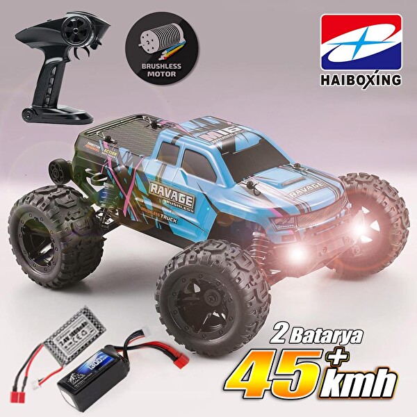 Haiboxing 1/16TH Scale 4WD Brushless Truck RTR Mavi Uzaktan Kumandalı Araba - 1300 mAh 7.4V 2S 30C Lipo Batarya