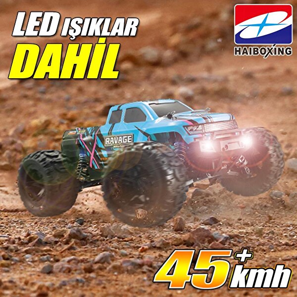 Haiboxing 1/16TH Scale 4WD Brushless Truck RTR Mavi Uzaktan Kumandalı Araba - 1300 mAh 7.4V 2S 30C Lipo Batarya