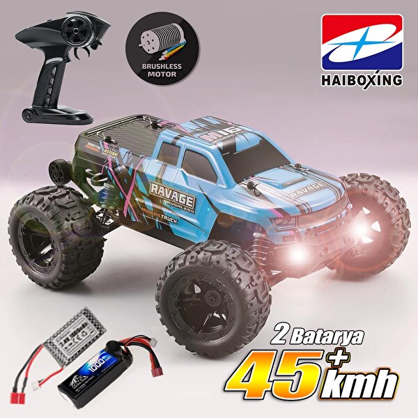 Haiboxing 1/16TH Scale 4WD Brushless Truck RTR Mavi Uzaktan Kumandalı Araba - 1000 mAh 7.4v 2S 30C Lipo Batarya