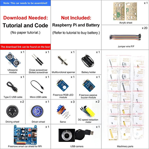 Freenove Raspberry Pi İçin Üç Tekerlekli Akıllı Araç Kiti B06W54XC9V