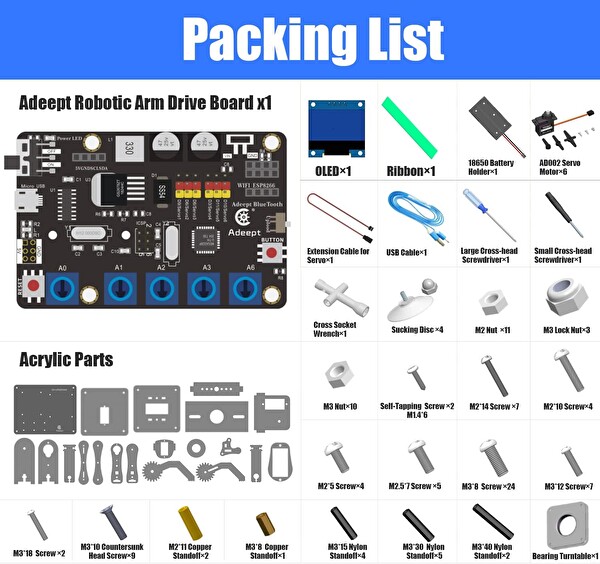 Adeept 5AXIS Robotik 5-DOF Robot Kol Kiti B087R8DLG6