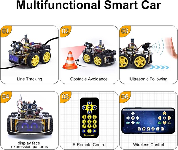 Keyestudio 4WD Programlanabilir DIY Başlangıç Kiti Akıllı Araba Robotu B08276N3D9