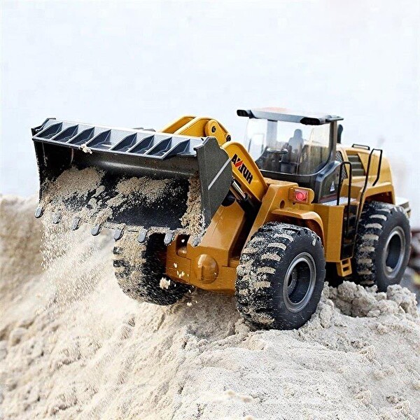 Huina 1/14 10 Kanal Full Metal Profesyonel RC Model Wheel Loader Uzaktan Kumandalı Damper İş Makinası