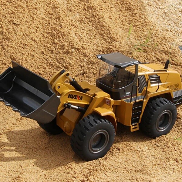 Huina 1/14 10 Kanal Full Metal Profesyonel RC Model Wheel Loader Uzaktan Kumandalı Damper İş Makinası