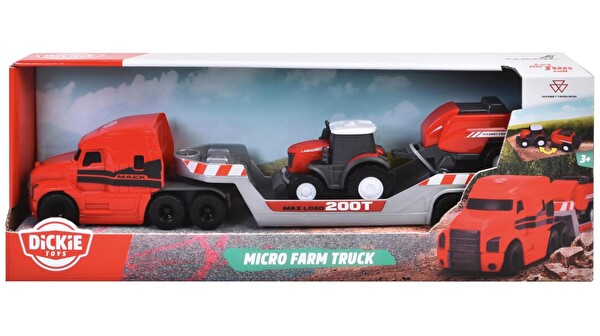 Dickie Toys Massey Ferguson Mikro Çiftlik Kamyonu Traktör ve Römorklu 203735004