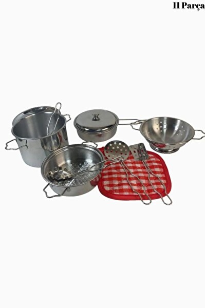Vardem 11 Parça Oyuncak Metal Emaye Tencere ve Paslanmaz Tava Seti ATF-3815-6