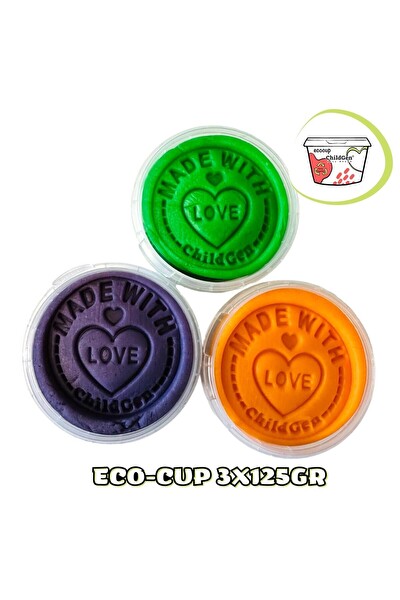 ChildGen Doğal Oyun Hamuru - Eco Cup- 3'lü Ara Renkler (Mor - Yeşil - Turuncu) 3x125 GR