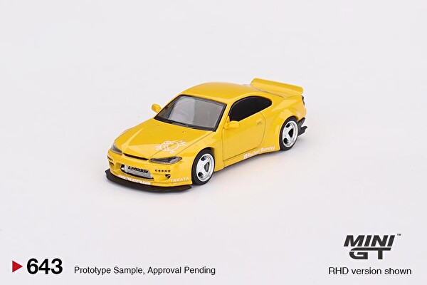Mini GT Nissan Silvia S15 Rocket Bunny Bronze Yellow Oyuncak Araç 643