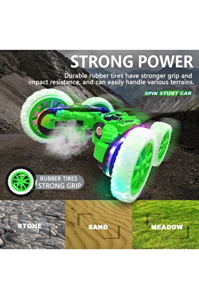 Vardem Full Fonksiyon Şarjlı Işıklı Buharlı Spin 360 Stunt Yeşil Uzaktan Kumandalı Oyuncak Araba HG4-45