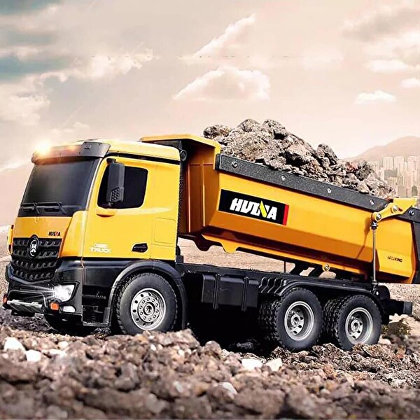 Huina 1582 1/14 10 2.4G Full Fonksiyon Sesli Kanal Full Metal RC Model Uzaktan Kumandalı Oyuncak Damperli Kamyon İş Makinesi
