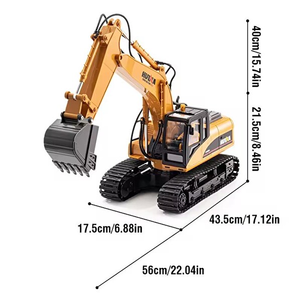 Escavatore RC HUINA 1550 1/14 Con Batteria - 15 Canali 2.4G, Pronto All'Uso