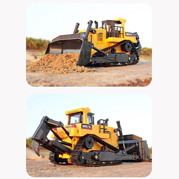 Huina 1554 1/16 Yüksek Kalite 11CH RC Model 2.4G SE Caterpillar Buldozer Paletli Metal Kepçe Kazıcı Uzaktan Kumandalı İş Makinesi