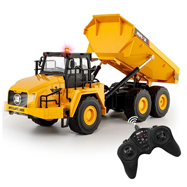 Huina 1553 1/24 Yüksek Kalite 11CH RC Model 2.4G Sesli ve Işıklı Damperli Kamyon Uzaktan Kumandalı Çok Fonksiyonlu İş Makinesi