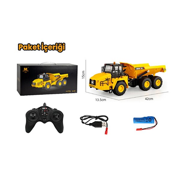 Huina 1553 1/24 Yüksek Kalite 11CH RC Model 2.4G Sesli ve Işıklı Damperli Kamyon Uzaktan Kumandalı Çok Fonksiyonlu İş Makinesi