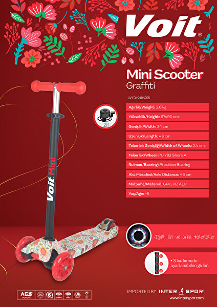 Voit 218 Işıklı 3 Tekerlekli Scooter Graffiti 55