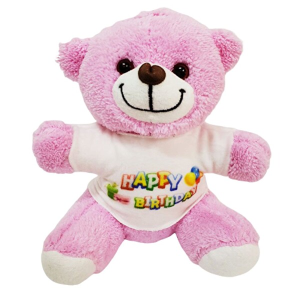 Evimdeyokyok Happy Birthday Tişörtlü Pembe Ayıcık Peluş Oyuncak