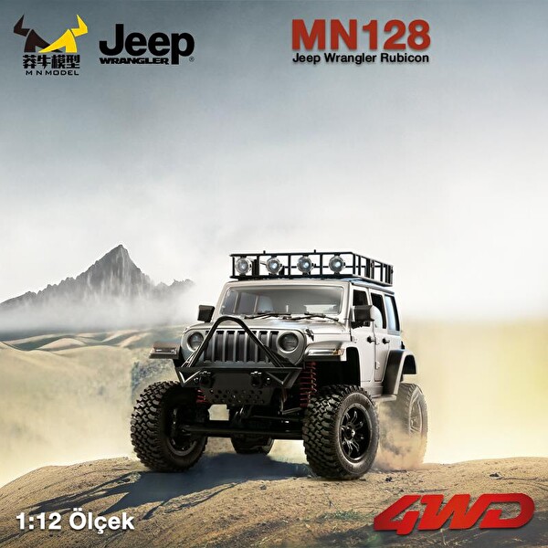 MN Model MN128 1/12 Jeep Wrangler Rubicon 4WD RC Model Crawler Offroad Truck RTR Gümüş Uzaktan Kumandalı Araba - Dahili Işık Seti