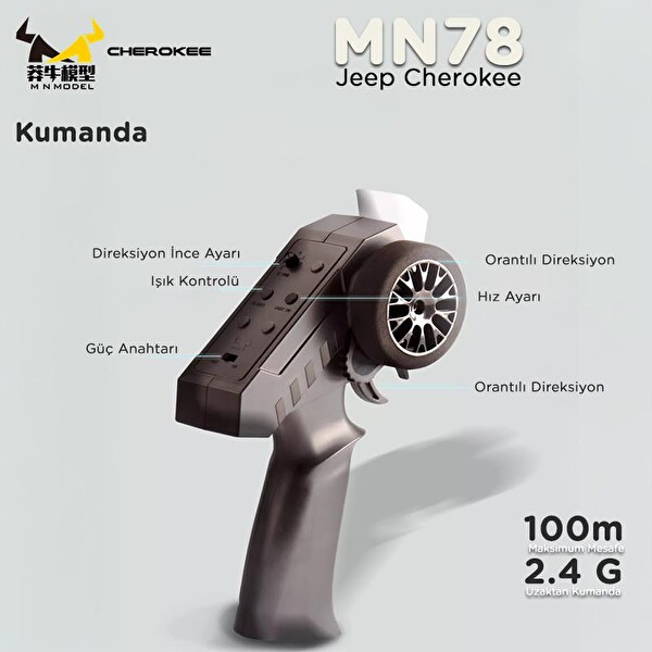 MN Model MN78 1/12 Jeep Cherokee 4x4 RC Model Crawler Offroad Truck RTR Gümüş Uzaktan Kumandalı Araba - Dahili Işık Seti