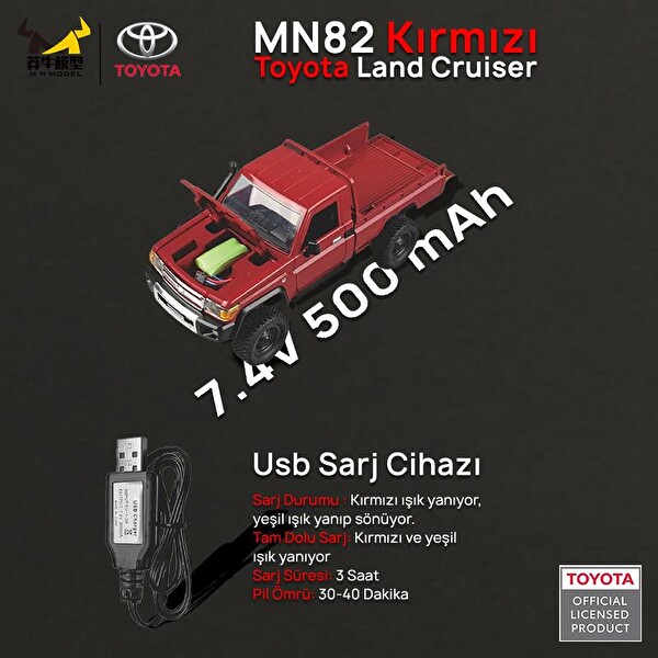 MN Model MN82 1/12 Toyota Land Cruiser LC79 4WD RC Model Crawler Offroad Truck Kırmızı Uzaktan Kumandalı Araba - Dahili Işık Seti