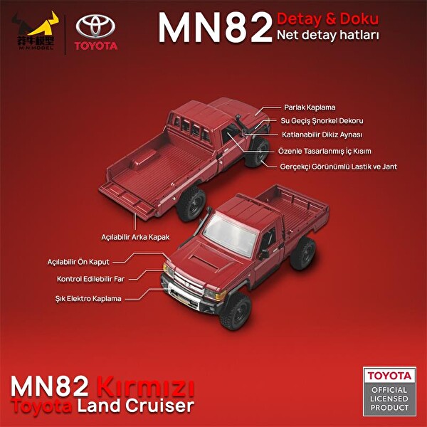 MN Model MN82 1/12 Toyota Land Cruiser LC79 4WD RC Model Crawler Offroad Truck Kırmızı Uzaktan Kumandalı Araba - Dahili Işık Seti