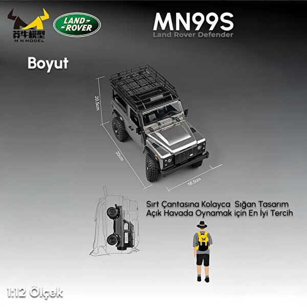 MN Model MN99S V2 1/12 Land Rover Defender 4WD RC Model Crawler Offroad Truck Gümüş Uzaktan Kumandalı Araba - Dahili Işık Seti