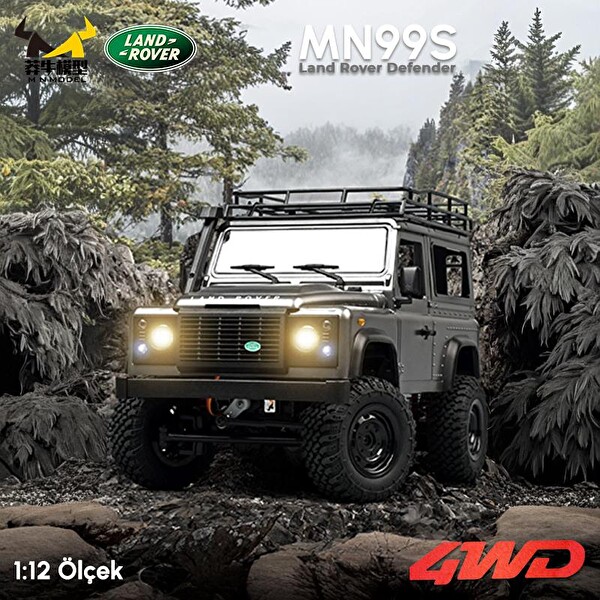 MN Model MN99S V2 1/12 Land Rover Defender 4WD RC Model Crawler Offroad Truck Gümüş Uzaktan Kumandalı Araba - Dahili Işık Seti