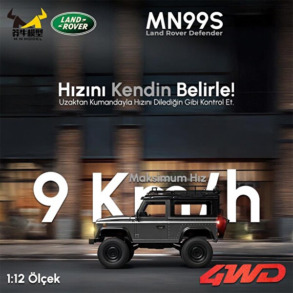 MN Model MN99S V2 1/12 Land Rover Defender 4WD RC Model Crawler Offroad Truck Gümüş Uzaktan Kumandalı Araba - Dahili Işık Seti