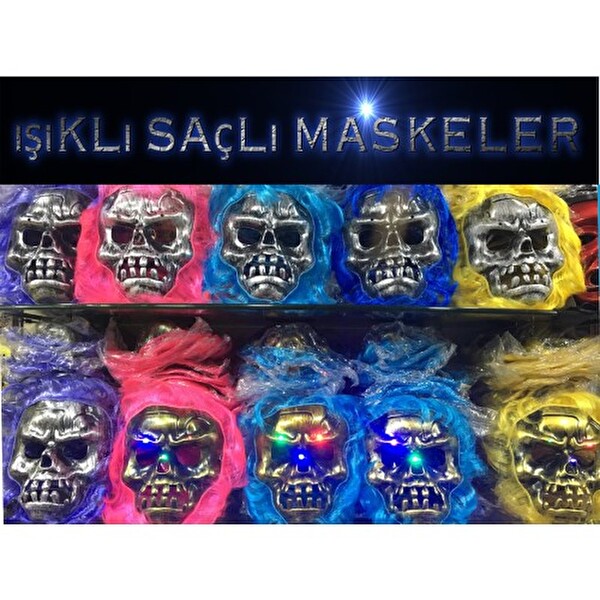 Cadılar Bayramı Işıklı Halloween Kuru Kafa Maskesi - 1 Adet
