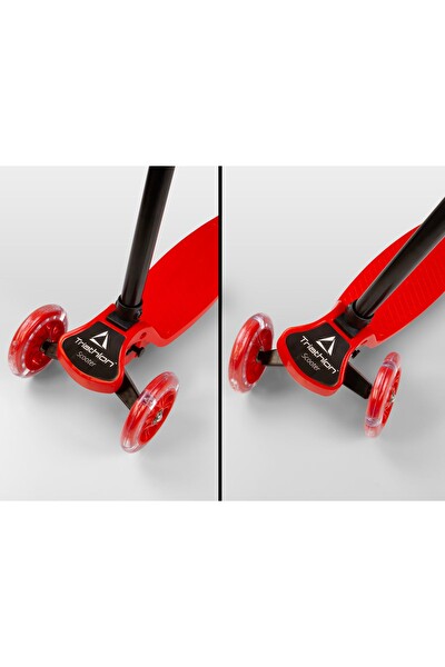 Triathlon T212 4 Kademe Ayarlanabilir Yükseklik Ayarı Arka Fren Kırmızı Katlanabilir Led Işıklı Scooter