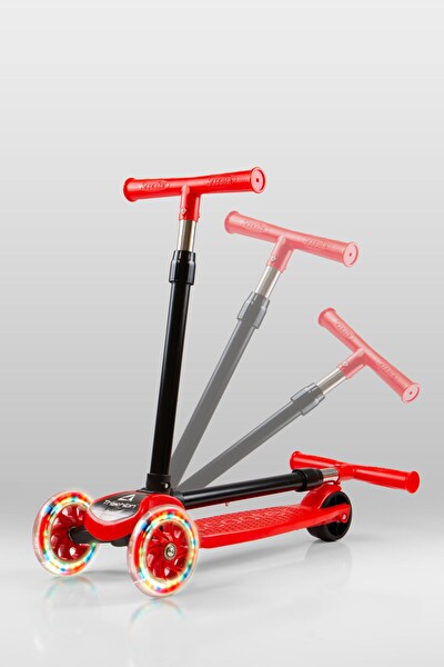 Triathlon T212 4 Kademe Ayarlanabilir Yükseklik Ayarı Arka Fren Kırmızı Katlanabilir Led Işıklı Scooter