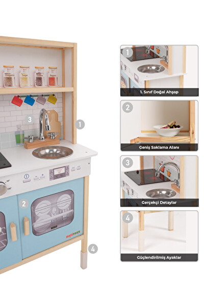 Rozitoys Ledli Ahşap Oyuncak Montessori Çocuk Mutfağı - Hediye Halı DBG102